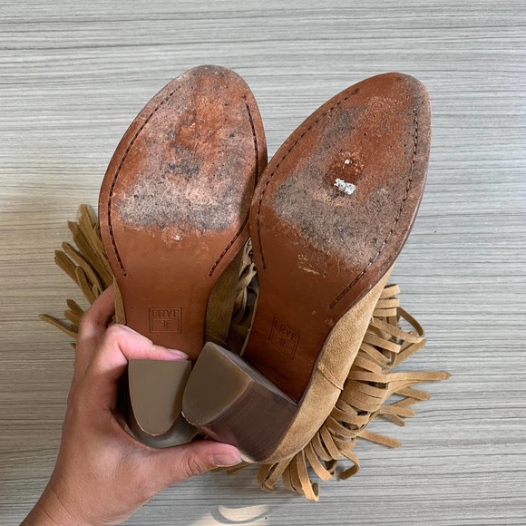 Frye Womens Ilana Short Fringe Sand Ankle Boots Suede Light Brown Size 8.5 - Picture 7 of 8